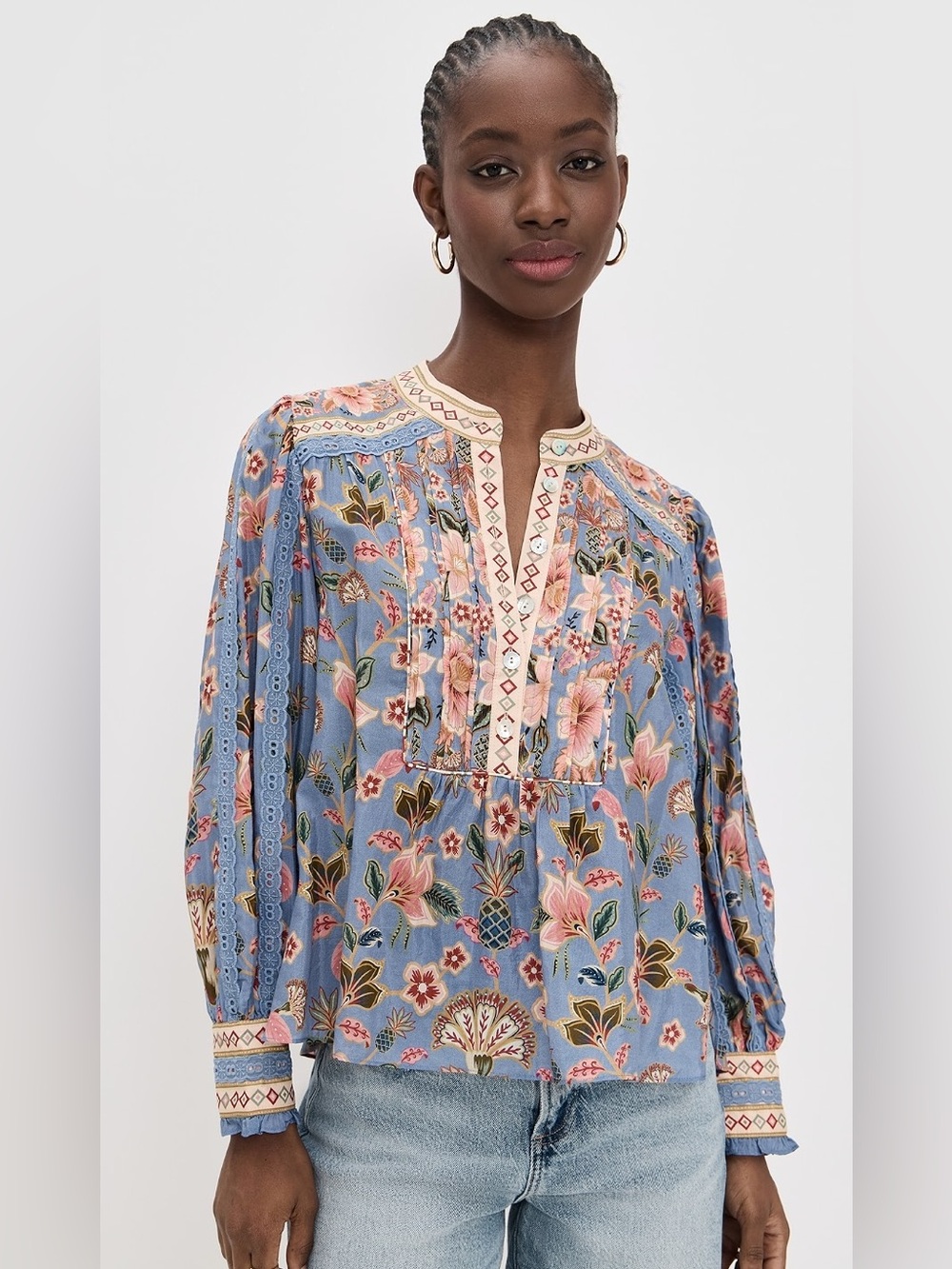 Farm Rio Superbloom Tapestry Blue Blouse